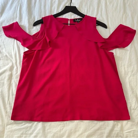 Lulu's Vibrant Pink Cold Shoulder Blouse - Picture 1 of 7